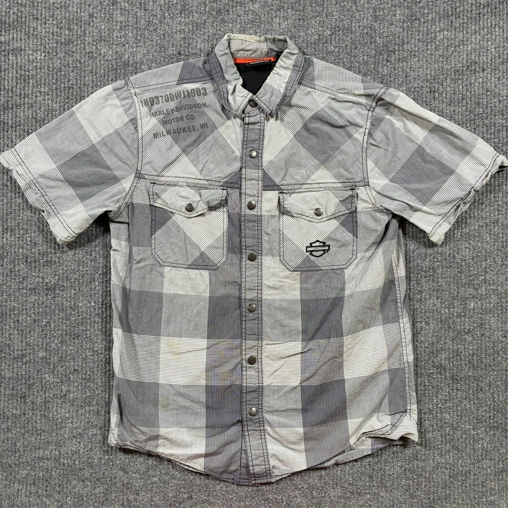 Harley Davidson Mens Button-Up Shirt Plaid Short Sleeve HD Performance 40" Chest